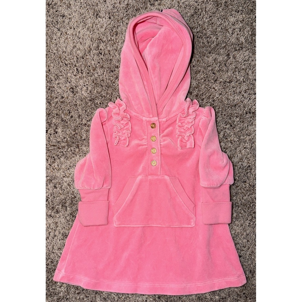 Juicy Couture Baby Hoodie Dress Velour Pink Y2K 12-18‎ Months Striped Romper
